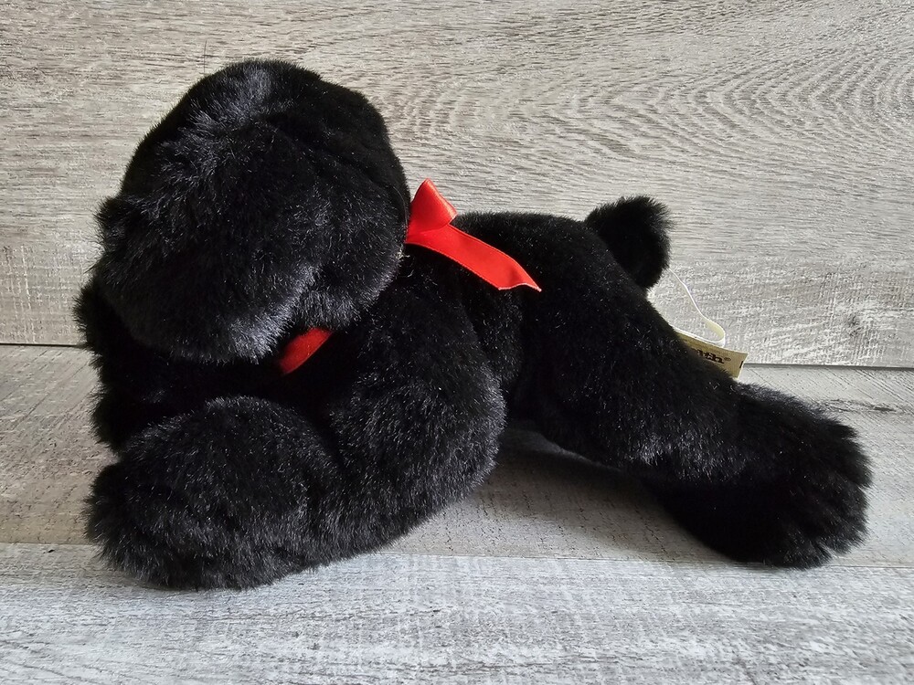 Black Lab Vintage Plush Labrador Puppy Dog Commonwealth Stuffed Animal Red Bow